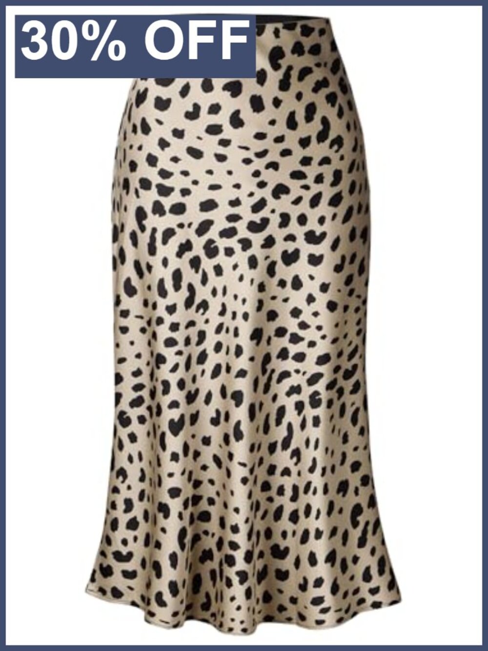 Women's Leopard Print Midi Skirt High Waist Satin Elasticized Cheetah Casual